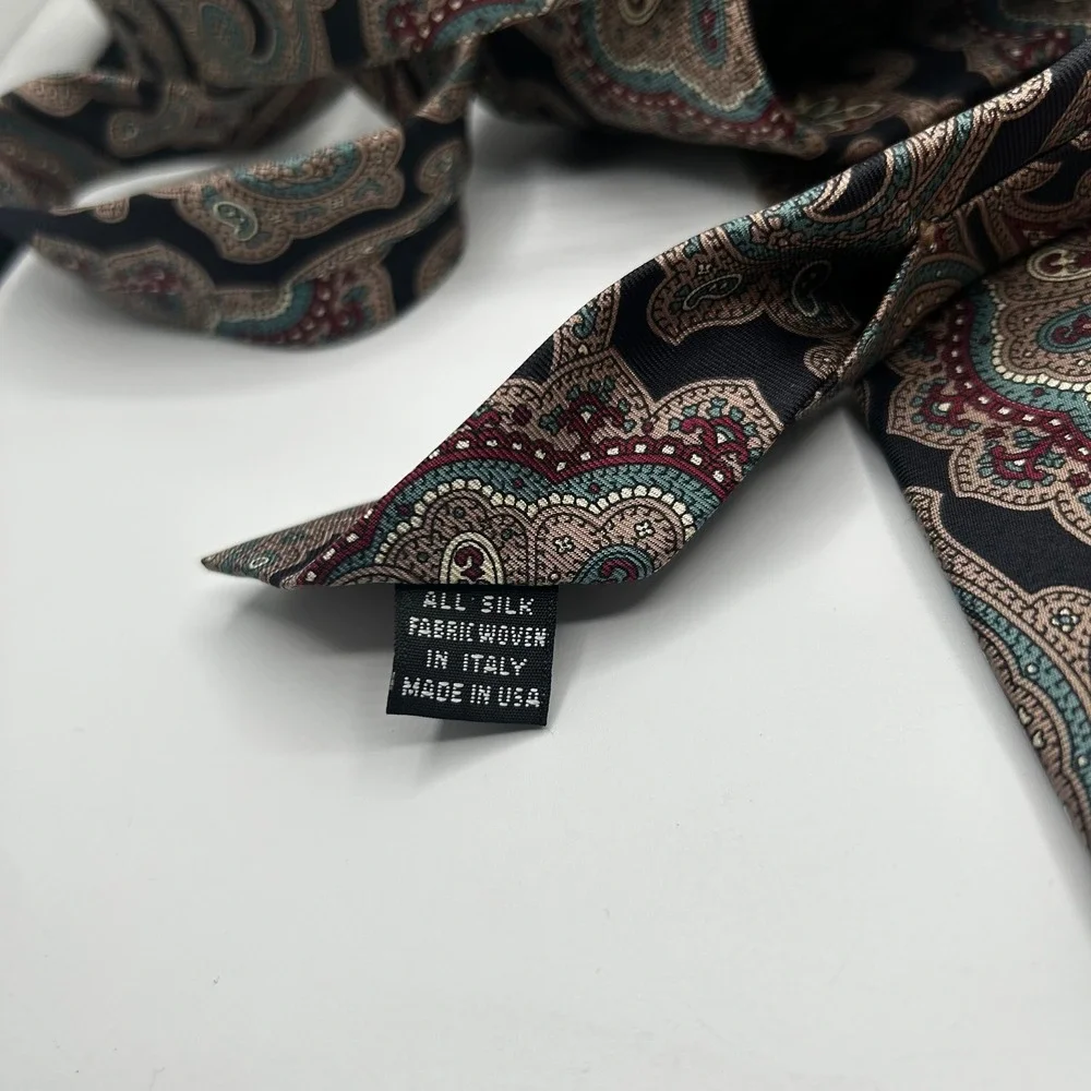 Christian Dior Monsieur Silk Tie Black Burgundy Teal Paisley Italian Fabric USA
